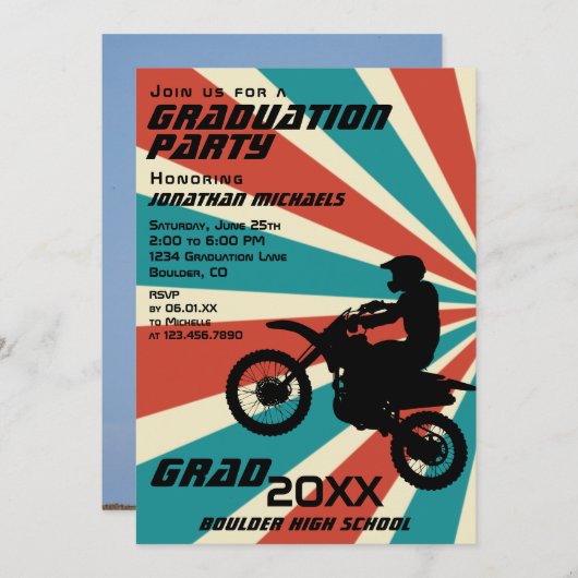 ダートバイクモトクロスPHOTO日が差すこと卒業 招待状 (正面/裏面)