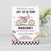 ダートバイクモータークロスレーシングサイクリングガール誕生日 招待状 (スタンド正面)