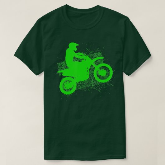 ダートバイクライダータイヤトラックネオングリーンユース Tシャツ (デザイン正面)
