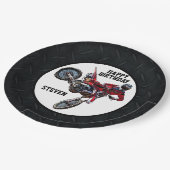 ダートバイクレッド誕生日スポーツバイクカッコいい ペーパープレート (アングル)