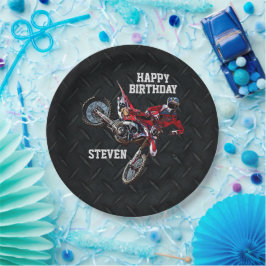 ダートバイクレッド誕生日スポーツバイクカッコいい ペーパープレート