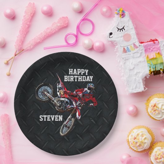 ダートバイクレッド誕生日スポーツバイクカッコいい ペーパープレート (パーティー)