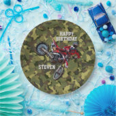 ダートバイクレッド誕生日スポーツバイククール迷彩柄 ペーパープレート (パーティー)