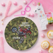 ダートバイクレッド誕生日スポーツバイククール迷彩柄 ペーパープレート (パーティー)
