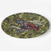 ダートバイクレッド誕生日スポーツバイククール迷彩柄 ペーパープレート (アングル)