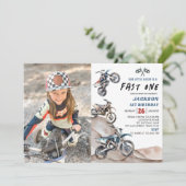 ダートバイクレースボーイファースト誕生日写真招待状 招待状 (スタンド正面)