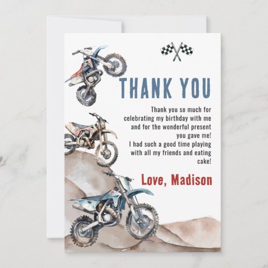 ダートバイクレースボーイ誕生日サンキューカード サンキューカード (正面)