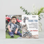 ダートバイクレースボーイ誕生日写真サンキューカード サンキューカード (スタンド正面)