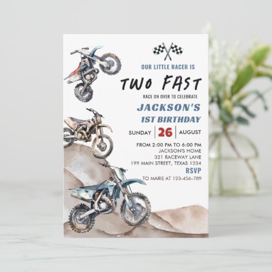 ダートバイクレースボーイ2nd誕生日パーティの招待状 招待状 (スタンド正面)