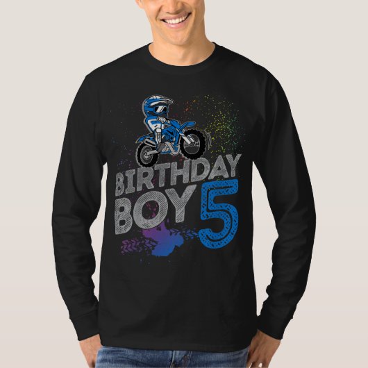 ダートバイク乗り手5歳モトクロス5誕生日 Tシャツ (正面)