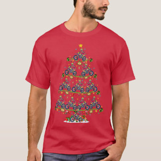 ダートバイク好きのクリスマスお揃いサンタダートバイククリスマスツリー Tシャツ
