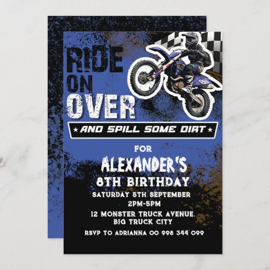 ダートバイク少年ブルー 2位3位4位6位7位8位9位 招待状 (正面/裏面)