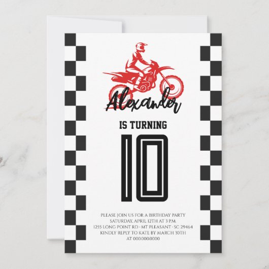 ダートバイク誕生日パーティー 招待状 (正面)