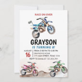 ダートバイク誕生日招待状レーシングバイク 招待状 (正面)