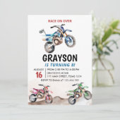 ダートバイク誕生日招待状レーシングバイク 招待状 (スタンド正面)