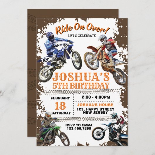 ダートバイク誕生日招待状。モーターバイク招待状 招待状 (正面/裏面)