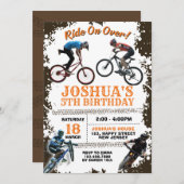 ダートバイク誕生日招待状。自転車招待状 招待状 (正面/裏面)