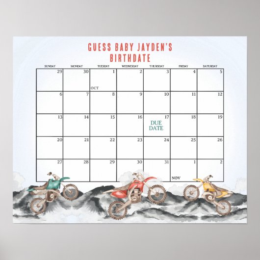ダートバイク赤ちゃんシャワー期日を推測 ポスター (正面)