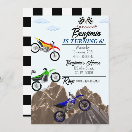 ダートバイク/バイク誕生日パーティーの招待状 招待状 (正面/裏面)