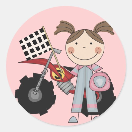 ダートバイク – 女の子Tシャツとギフト ラウンドシール (正面)