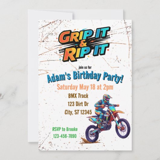 ダートバイク 誕生日 招待状 Grip it & Rip It (正面)