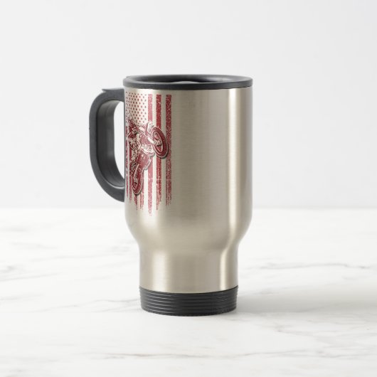 ダートバイクUSA国旗モトクロスアメリカ国旗 トラベルマグ (正面左)