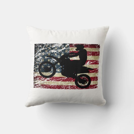ダートバイクUSA旗TシャツMotocrossアメリカ国旗 クッション (裏面)