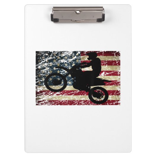ダートバイクUSA旗TシャツMotocrossアメリカ国旗 クリップボード (正面)