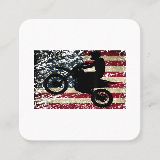 ダートバイクUSA旗TシャツMotocrossアメリカ国旗 スクエア名刺 (正面)