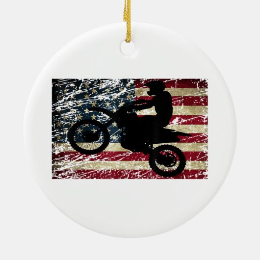 ダートバイクUSA旗TシャツMotocrossアメリカ国旗 セラミックオーナメント (裏面)