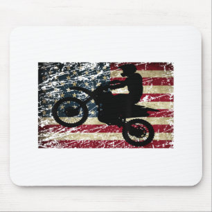 ダートバイクUSA旗TシャツMotocrossアメリカ国旗 マウスパッド