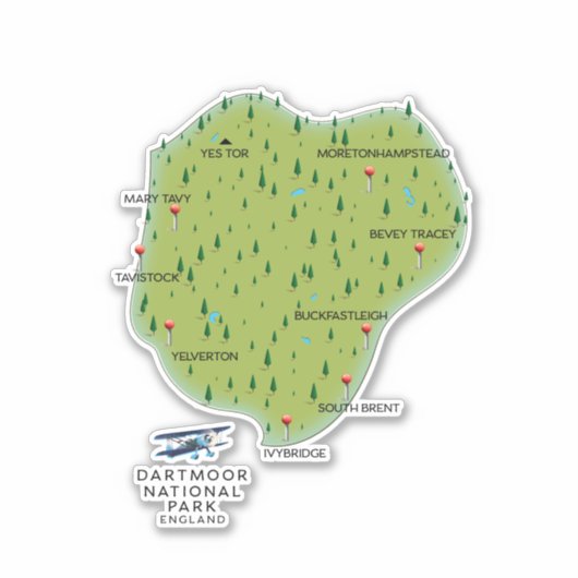 ダートムーア国立公園イングランドの地図 シール (正面)