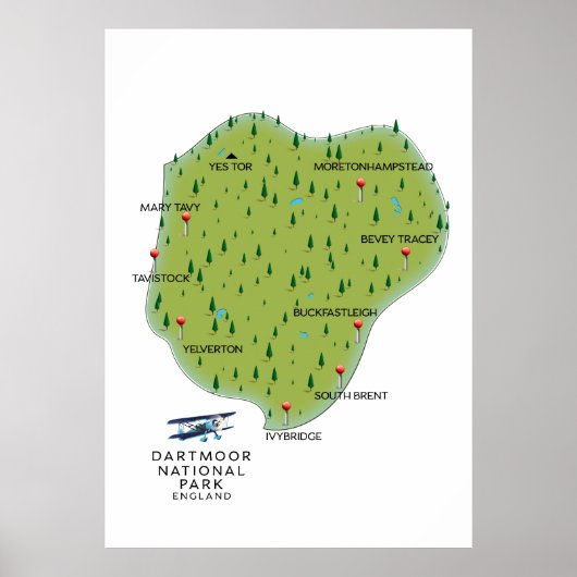 ダートムーア国立公園イングランドの地図 ポスター (正面)