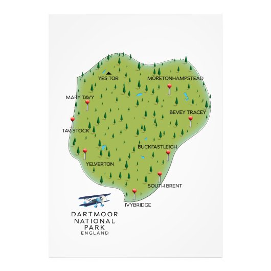 ダートムーア国立公園 イングランド 地図 フォトプリント            (正面)