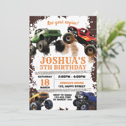 ダートモンスタートラック誕生日招待状 招待状 (スタンド正面)