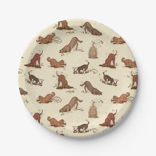 ダート掘り犬 – ビーチ休暇パターン。 ペーパープレート (正面)
