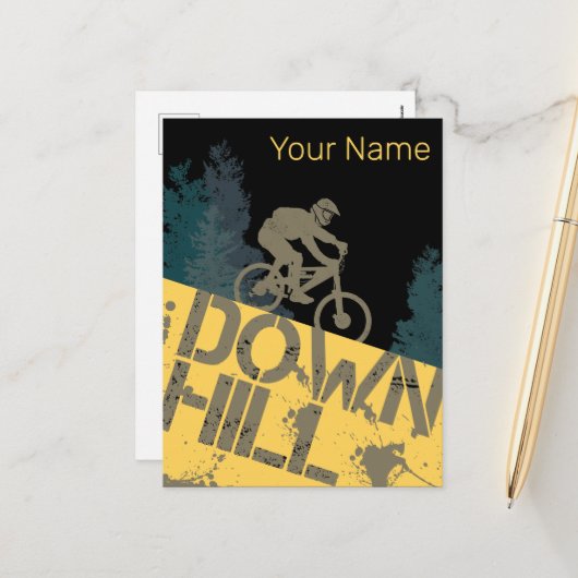 ダート用ダウンヒルバイクもしくは自転車に乗る人及び自転車ヴィンテージMTB シーズンポストカード (正面/裏面インサイチュ)
