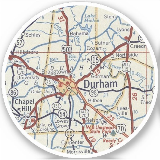 ダーハムノースカロライナのヴィンテージの地図 シール (正面)