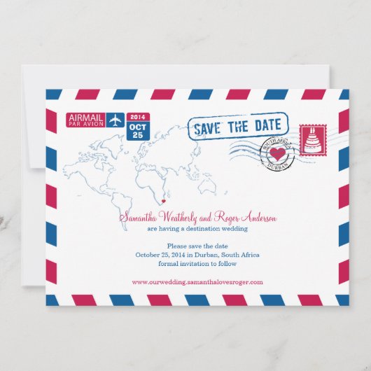 ダーバン南アフリカ航空便の結婚式の日付を保存 セーブザデート (正面)