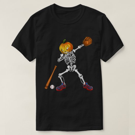 ダービングのスケルトンパンプキンベースボールハロウィーン Tシャツ (デザイン正面)