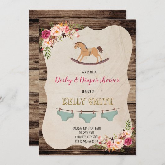ダービーおよびおむつのパーティの招待状 招待状 (正面/裏面)