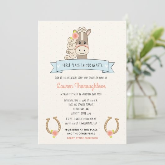 ダービーかわいらしホースベビーシャワー招待状ガール 案内状 (スタンド正面)