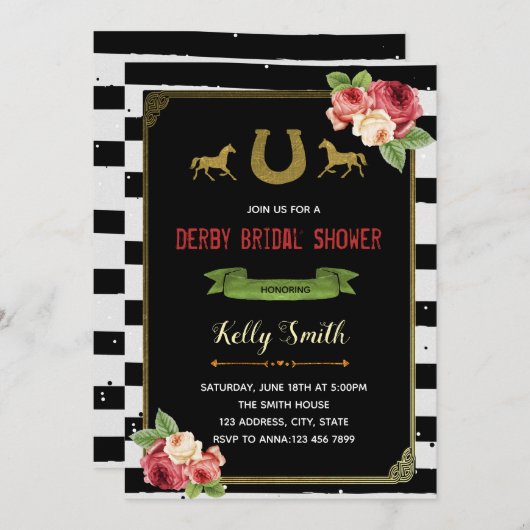 ダービーのテーマのパーティーのブライダルシャワーの招待 招待状 (正面/裏面)