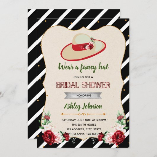 ダービーの大きい帽子のテーマのブライダルシャワーの招待 招待状 (正面/裏面)