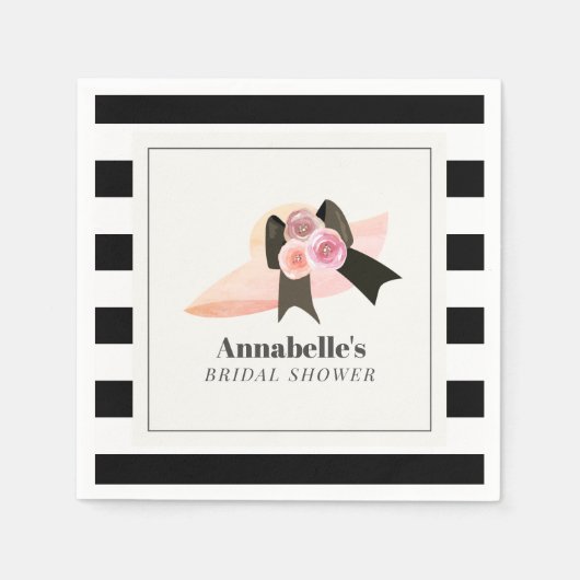 ダービースタイルのビッグピンクハットとローズのウェディングシャワーパーティー スタンダードカクテルナプキン (正面)