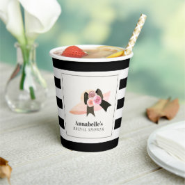 ダービースタイルの大きなピンクの帽子とバラのウェディングシャワー 紙コップ