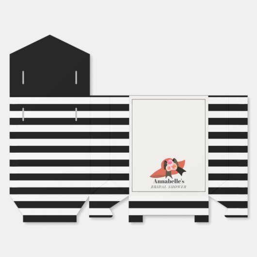 ダービースタイルの大きな赤い帽子とバラのブライダルシャワー フェイバーボックス (見開き)