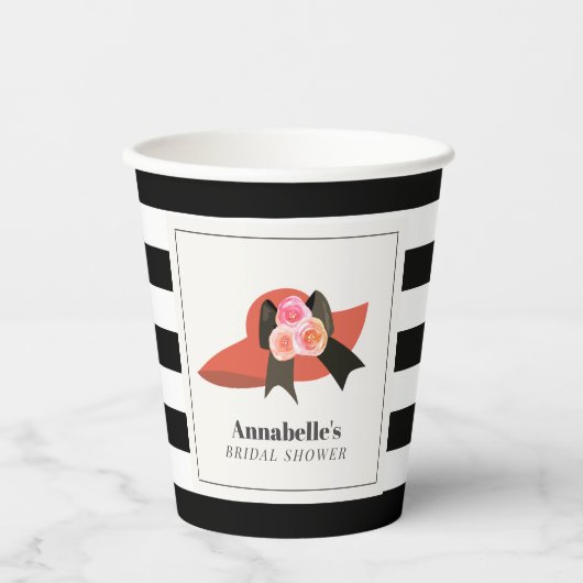ダービースタイルの大きな赤い帽子とバラのブライダルシャワー 紙コップ (正面)