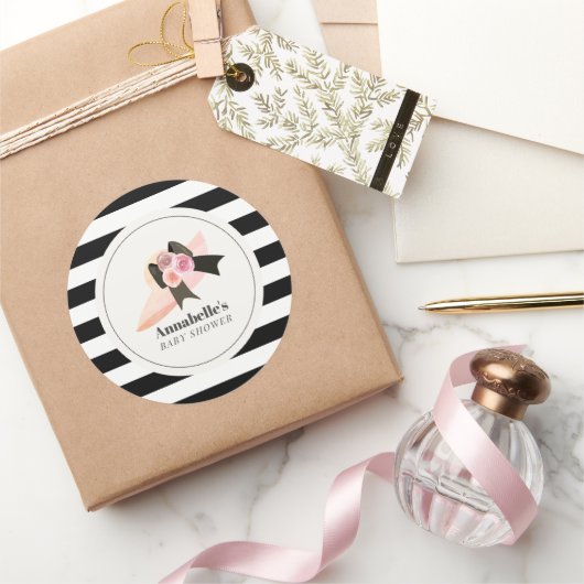 ダービースタイルビッグピンクハットバラベビーシャワー ラウンドシール (ギフト)