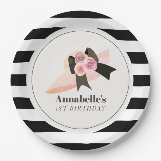 ダービースタイルビッグピンクハットバラ1st誕生日 ペーパープレート (正面)